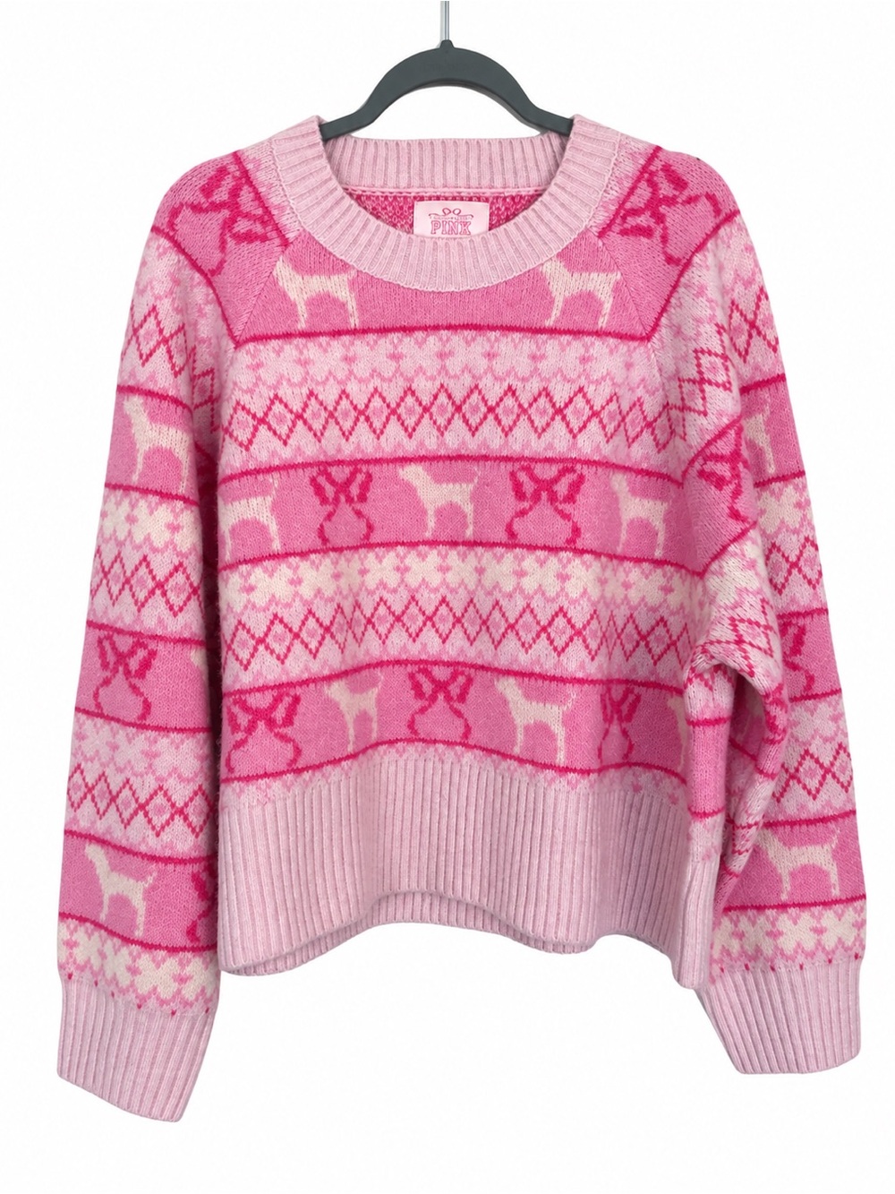 Victoria’s Secret PINK LoveShackFancy Fair Isle Dog Sweater Pink L
